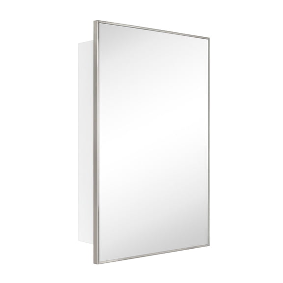 24'' x 30'' Brushed nickel Recessed and Surface Mount Bathroom Medicine Cabinet with Mirror Square Cornered Metal Framed Rounded Rectangle Medicine Cabinet Mirror