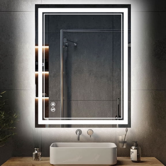24" x 32" Anti-Fog LED Bathroom Vanity Mirror with Dimmable Lights, Smart Touch Screen, Wall Mounted, Adjustable, Home Decor, Waterproof, Modern Style