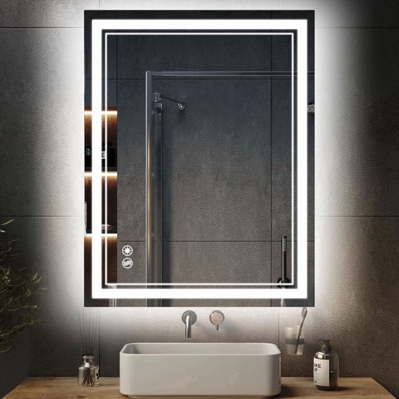 24" x 32" Anti-Fog LED Bathroom Vanity Mirror with Dimmable Lights, Smart Touch Screen, Wall Mounted, Adjustable, Home Decor, Waterproof, Modern Style