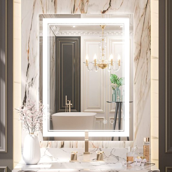 24 x 32 Inch LED Mirror for Bathroom, Dimmable 6000K Lights, Front Lighted Bathroom Mirrors with Tempered Glass, UL-Listed LED Driver, Anti-Fog Dimmable Lighted Vanity Mirror