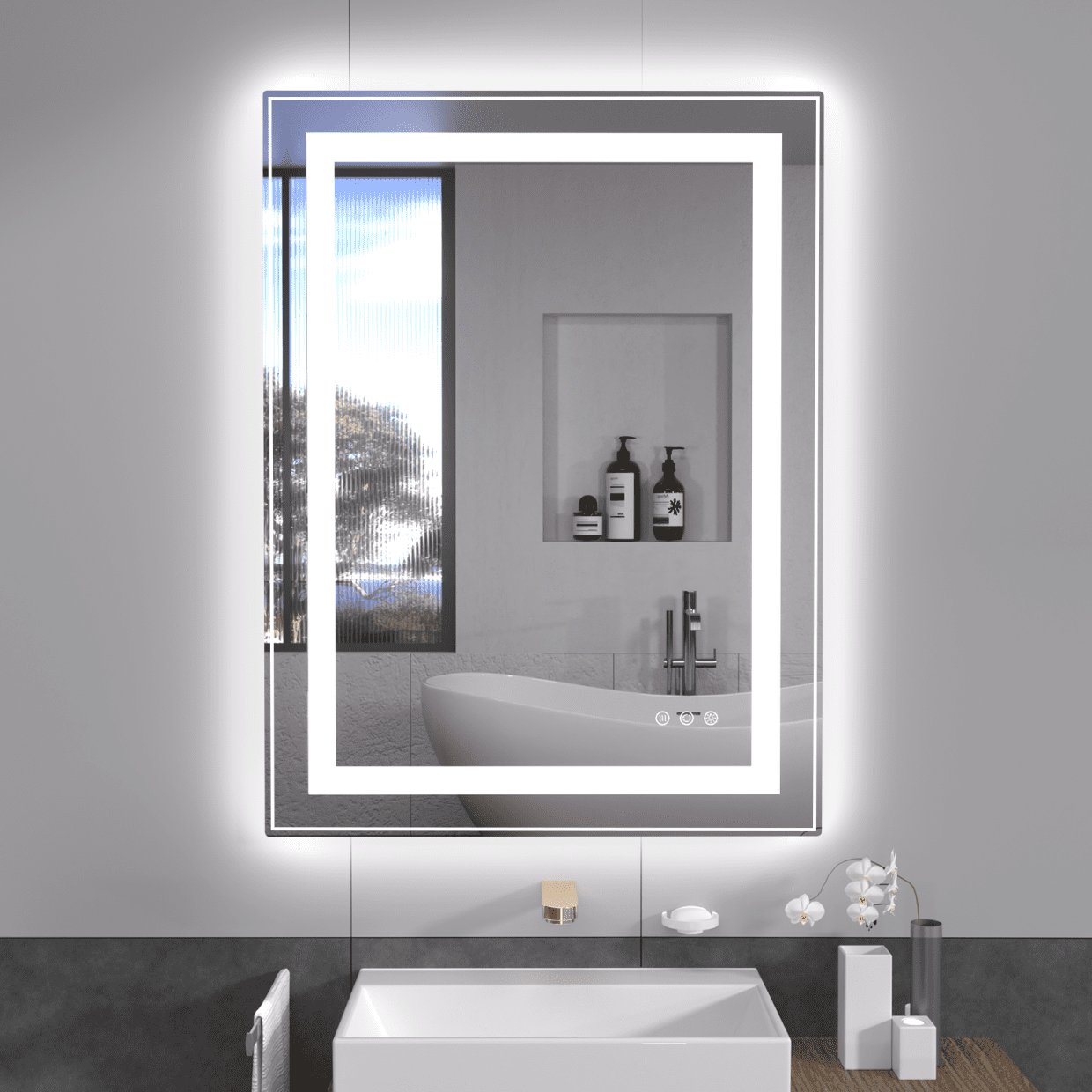 24 x 32 LED Bathroom Mirror with Frontlit and Backlit, 3 Colors LED ...