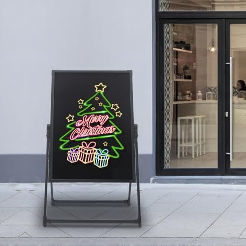 24" x 32" LED Message Board for Restaurants, Adjustable Height Menu Sign with 7 Colors & Remote - Commercial Aluminum Frame Tempered Glass Light Board for Stores/Bars (Black)$$Office