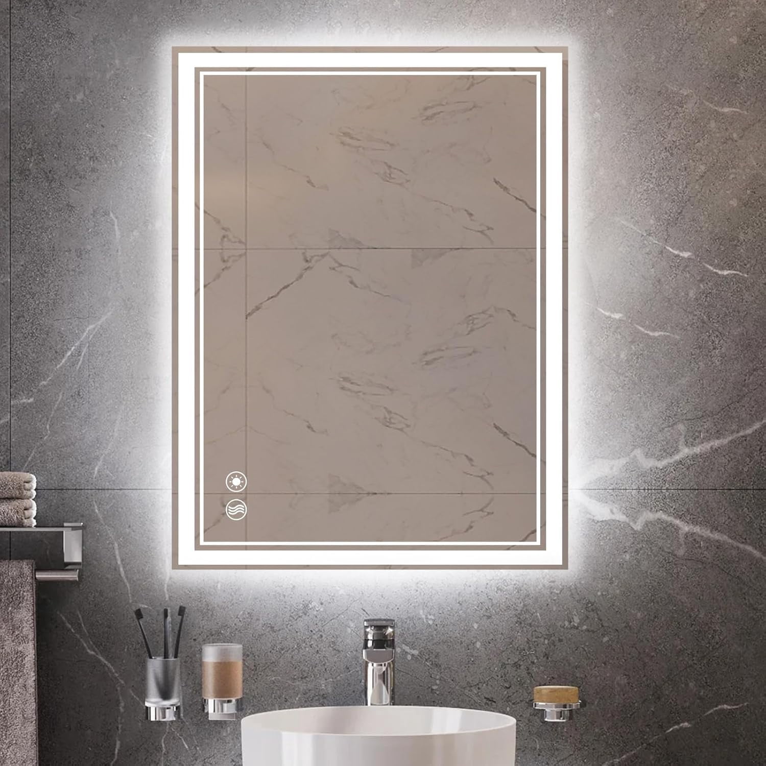 24 x 32” LED Mirror for Bathroom with Lights Anti-Fogging Dimmable 3 ...
