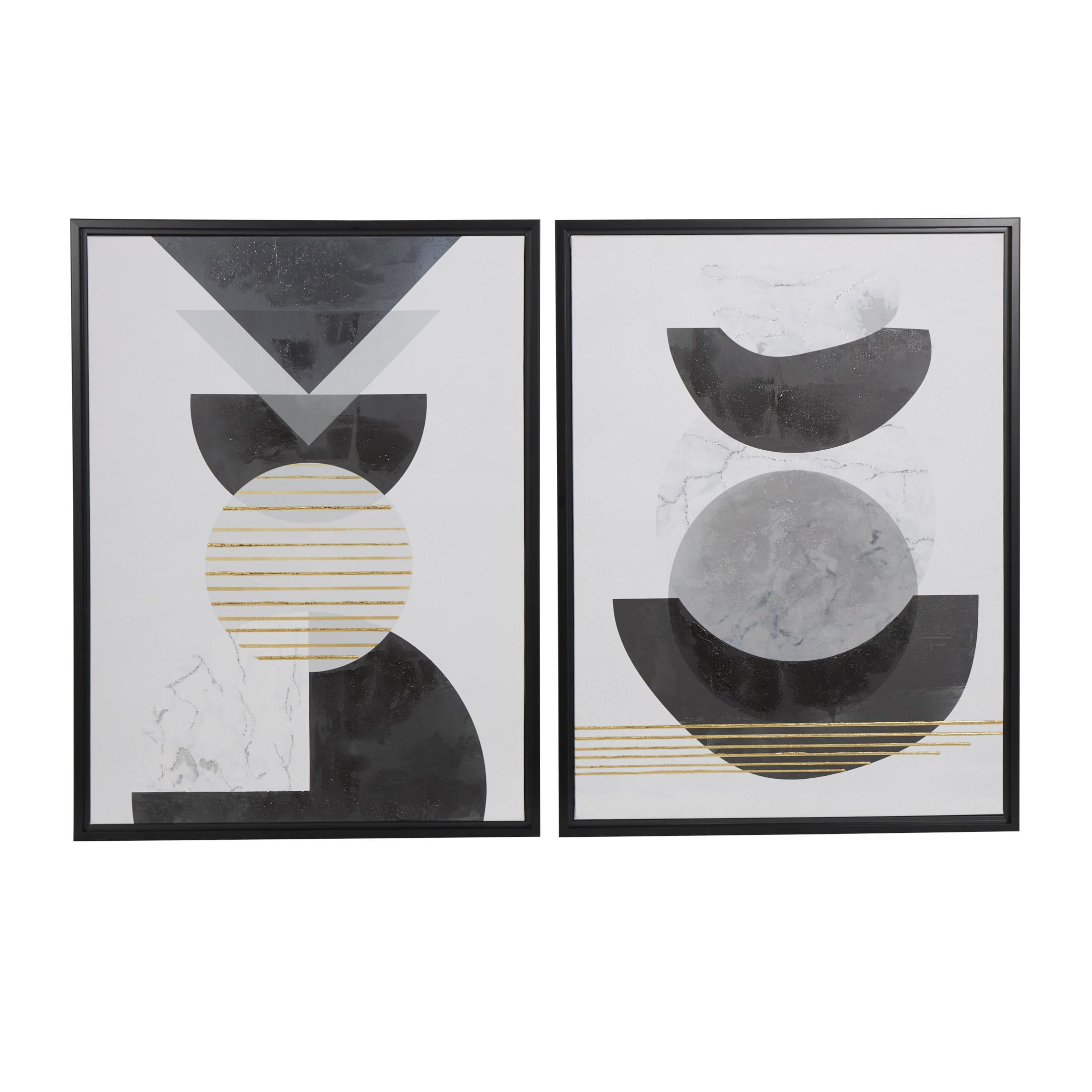 24" x 32" Mid Century Modern Geometric Geometric Framed Wall Art with Gold Foil Accent, by DecMode (2 Count)