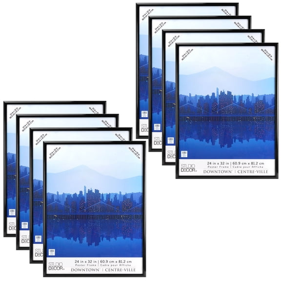 Studio Decor 24" x 32" Plastic Poster Frame - Includes Pre-attached Hanging Hardware, Horizontal or Vertical Display - Black, Bulk 8 Pack
