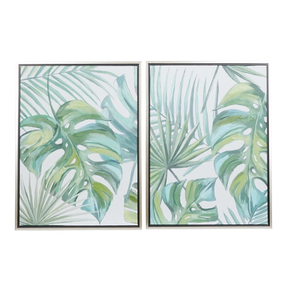 24" x 32" Tropical Leaf Framed Wall Art with Silver Frame, by CosmoLiving by Cosmopolitan (2 Count)