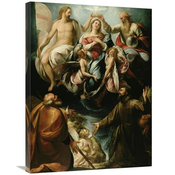 24 x 32 in. Coronation of the Virgin with Saints Joseph & Francis of Assisi Art Print - Giulio Procaccini