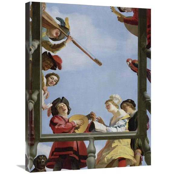 24 x 32 in. Musical Group on a Balcony Art Print - Gerrit van Honthorst
