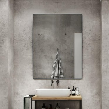 24 x 32 in. Vanta Rectangular Black Metal Framed Wall Mirror with Dual Mounting Brackets