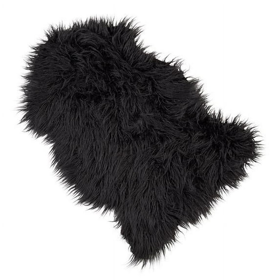 24 x 35 in. Plush Faux Mongolian Fur Rug, Black