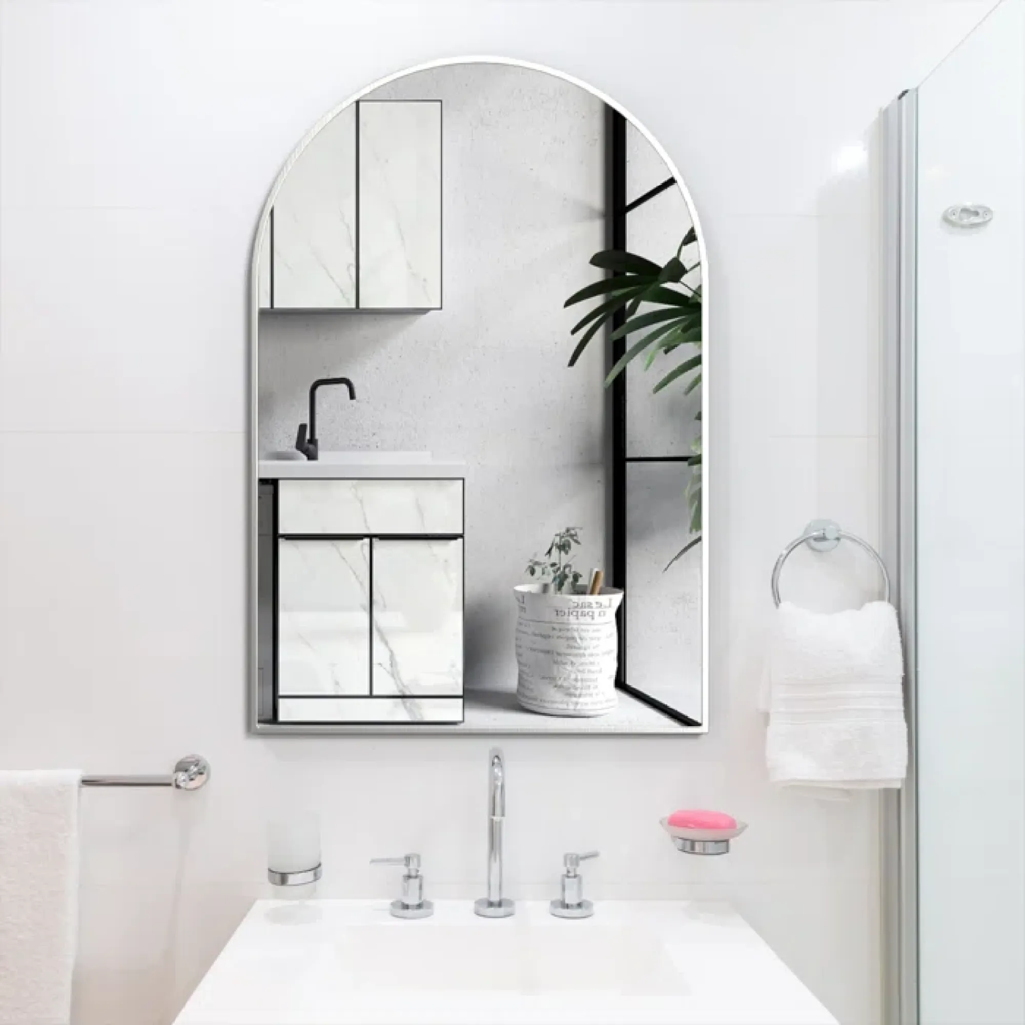 24"x 36" Bathroom Mirror, Arched Vanity Mirrors,Silver
