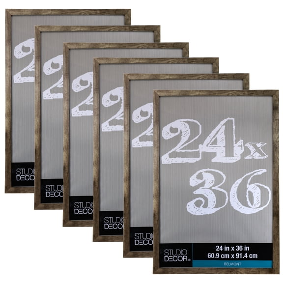 Studio Decor 24" x 36" Belmont Frame - Includes Pre-attached Hanging Hardware, Horizontal or Vertical Display - MDF, Gray, Bulk 6 Pack