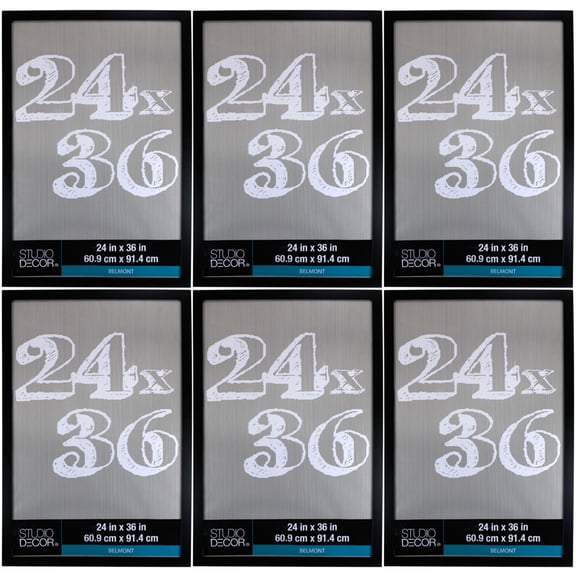 Studio Decor 24" x 36" Black Belmont Frame - Includes Pre-attached Hanging Hardware, Horizontal or Vertical Display - MDF, Bulk 6 Pack