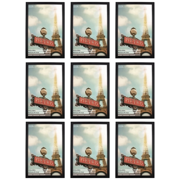 Studio Decor 24" x 36" Black Studio Frame, Home Collection - Includes Pre-attached Hanging Hardware, Horizontal or Vertical Display - MDF, Bulk 9 Pack