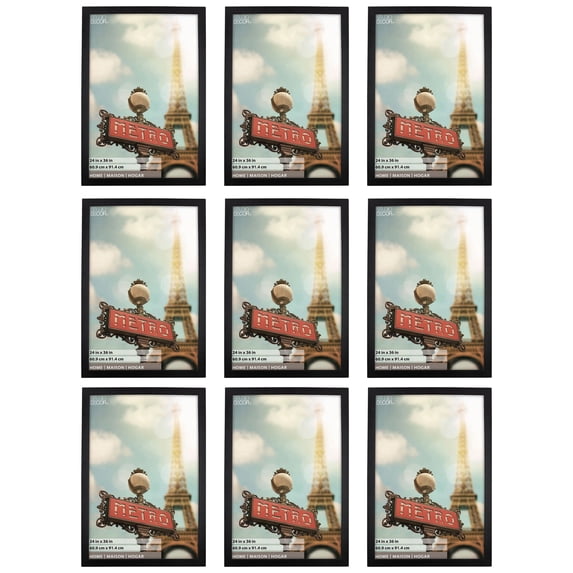 Studio Decor 24" x 36" Black Studio Frame, Home Collection - Includes Pre-attached Hanging Hardware, Horizontal or Vertical Display - MDF, Bulk 9 Pack
