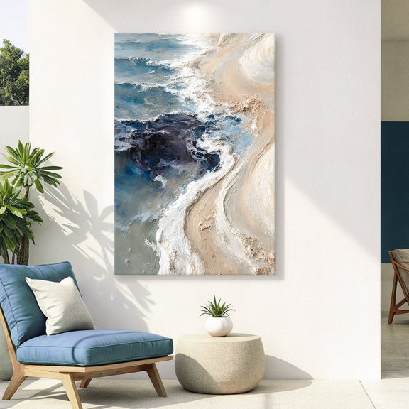 24" x 36" Coastal Drift Abstract Canvas Wall Art, Modern Ocean Coastal Home Decor, Neutral Decorative Wall Art for Living Room and Bedroom