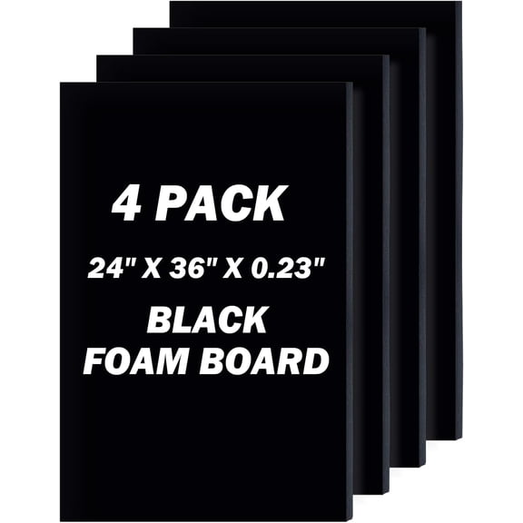 24" x 36" Foam Board 4 Pack, 0.23" Thickness Black Poster Board, Acid Free, Double Sided, Rigid, Sign for Mounting, Crafts, Modelling, Art, Display, School Projects