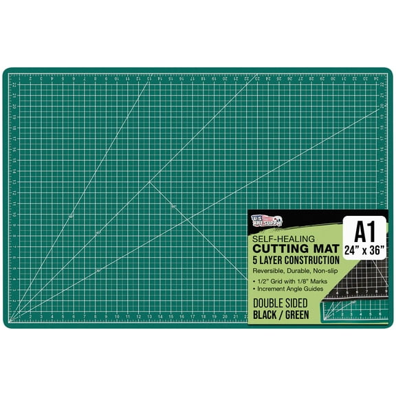 U.S. Art Supply 24" x 36" Self-Healing Cutting Mat 5-Ply - Double-Sided Green/Black Craft Mat, Non-Slip Cutting Mats for Crafts, Sewing, Quilting, Scrapbooking