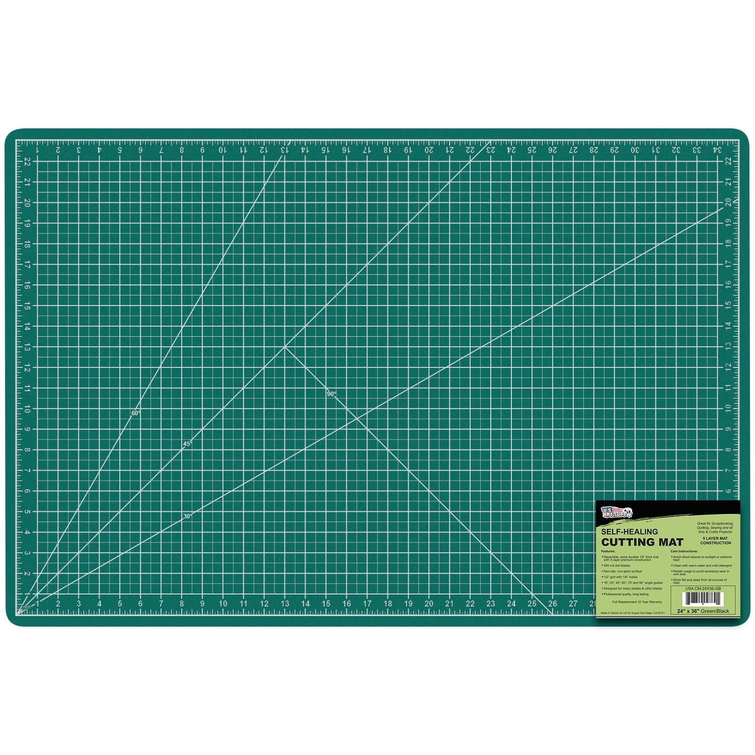 ARTIST'S BEST Green Cutting Mat | 18  x 24 (45.7 x 61 cm) | Self-Healing  & Reusable | Pre-Marked Grid Lines in Inches & Millimeters | Ideal for