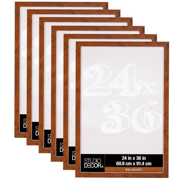 Studio Decor 24" x 36" Honey Belmont Frame - Includes Pre-attached Hanging Hardware, Horizontal or Vertical Display - MDF, Bulk 6 Pack