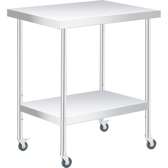 24 x 36 Inch Stainless Steel Prep Table with Wheels - Commercial Workstation with Adjustable Undershelf for Food Preparation