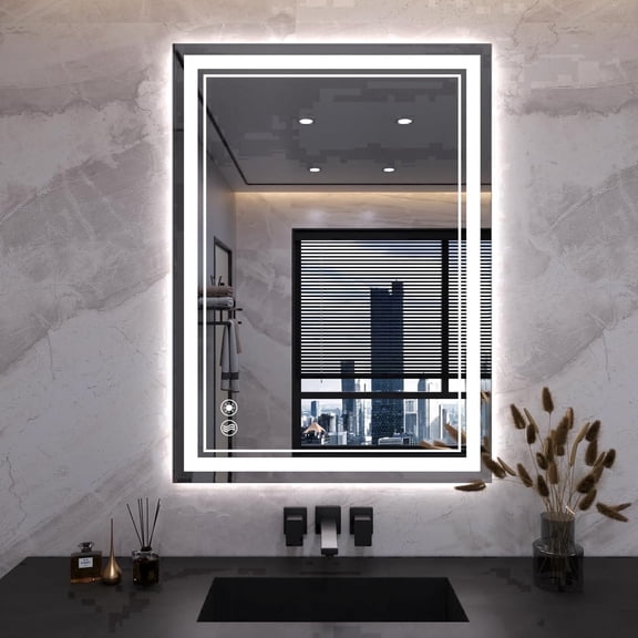 24" x 36" Anti-Fog LED Bathroom Mirror with 3 Colors Stepless Dimming, Smart Touch Screen with Memory Function, Easy Horizontal/Vertical Installation, Tempered Glass