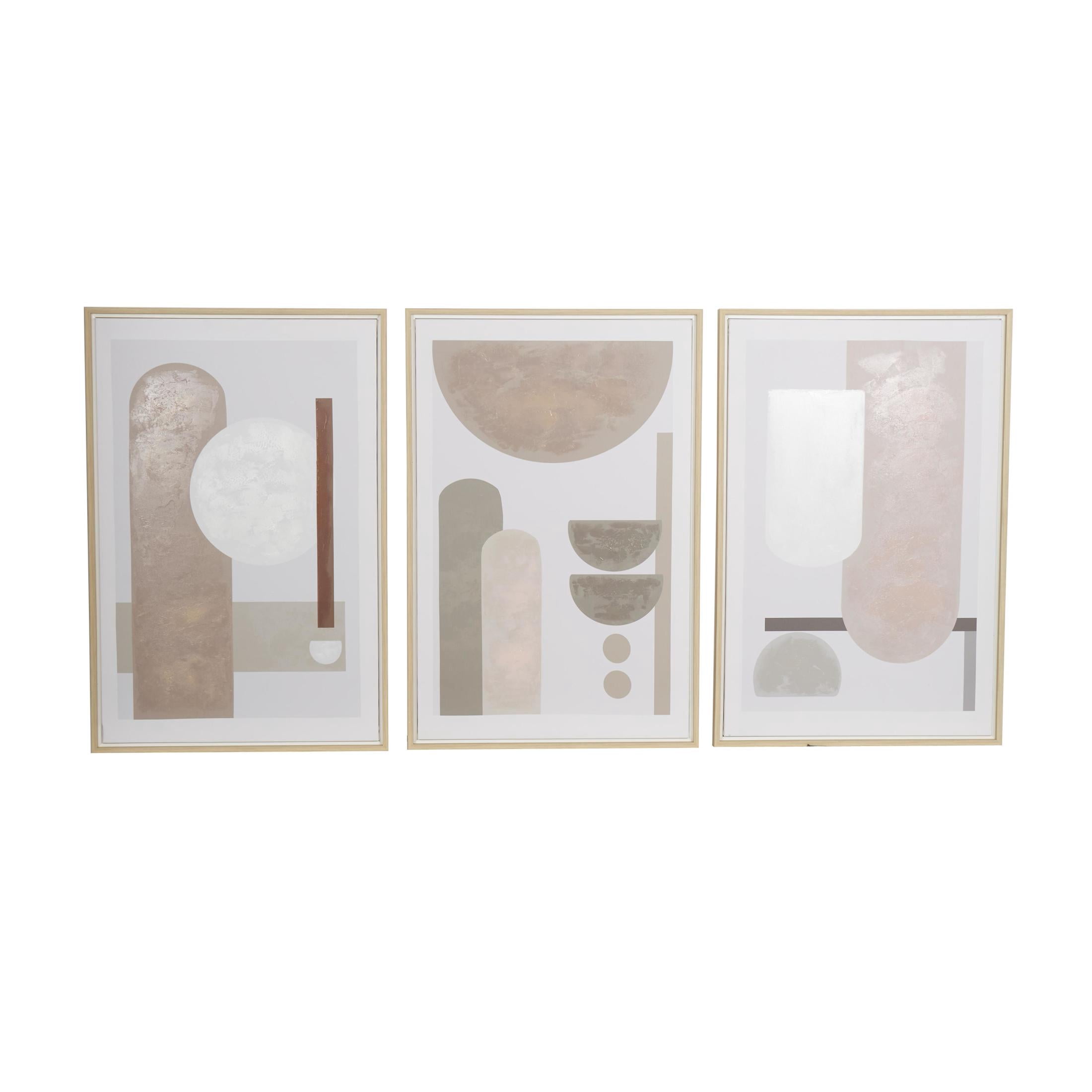24" x 36" Mid Century Modern Geometric Geometric Framed Wall Art with Brown Accents, by DecMode (3 Count)