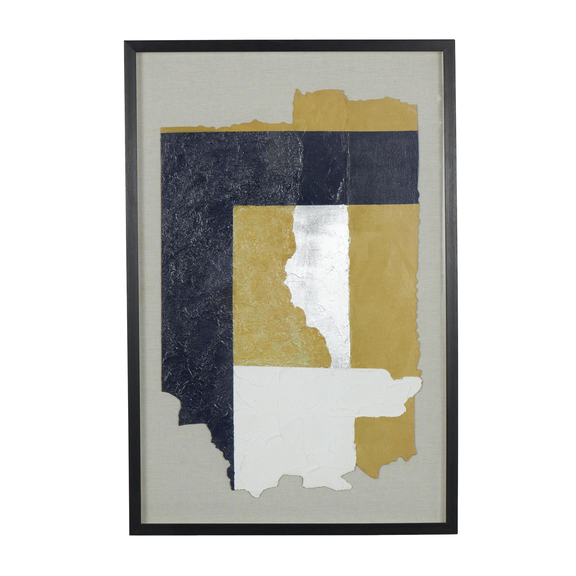 24" x 36" Layered 3D Textured Abstract Framed Wall Art with Gray Backing and Navy Blue Accent, by DecMode