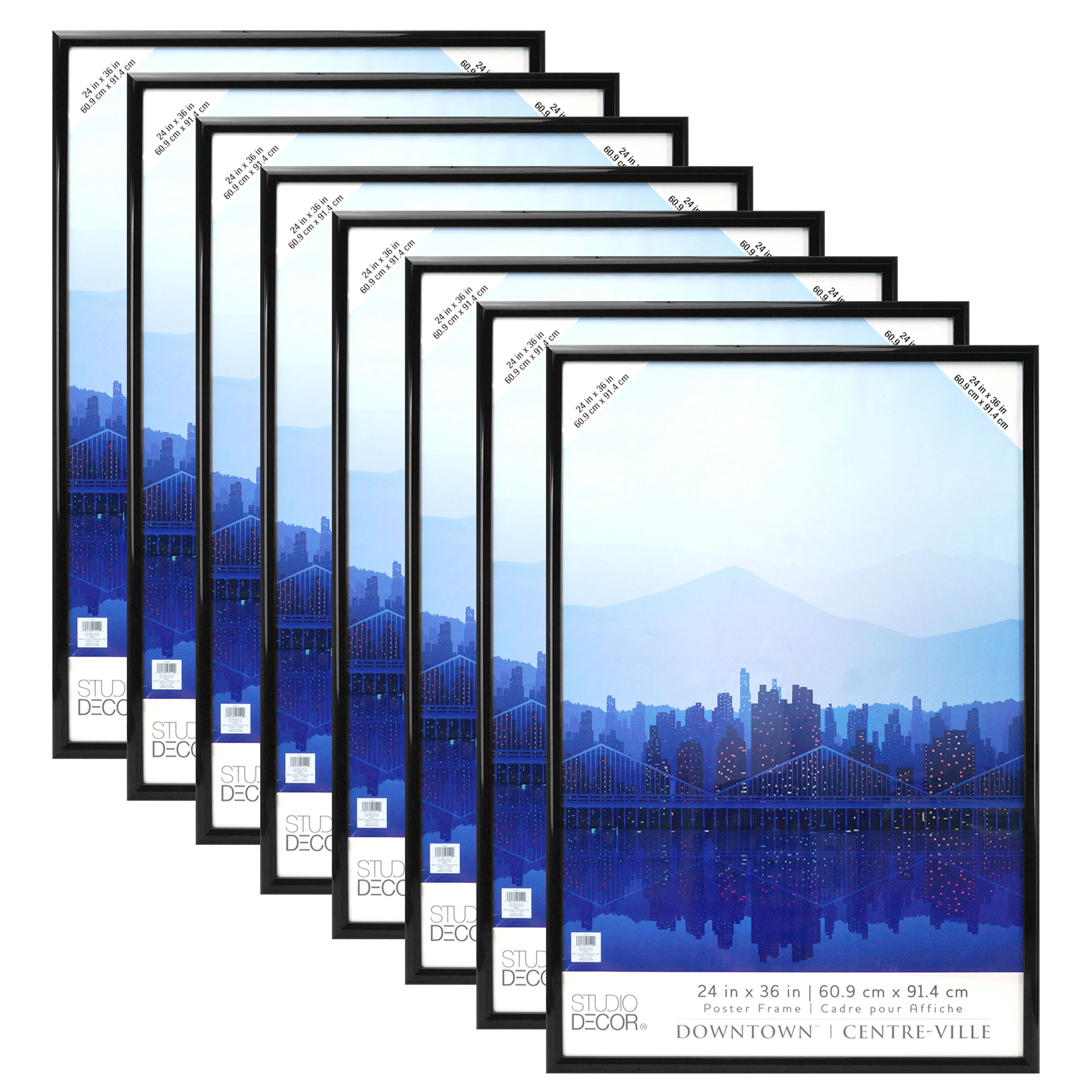 Studio Decor 24" x 36" Plastic Poster Frame - Includes Pre-attached Hanging Hardware, Horizontal or Vertical Display - Black, Bulk 8 Pack