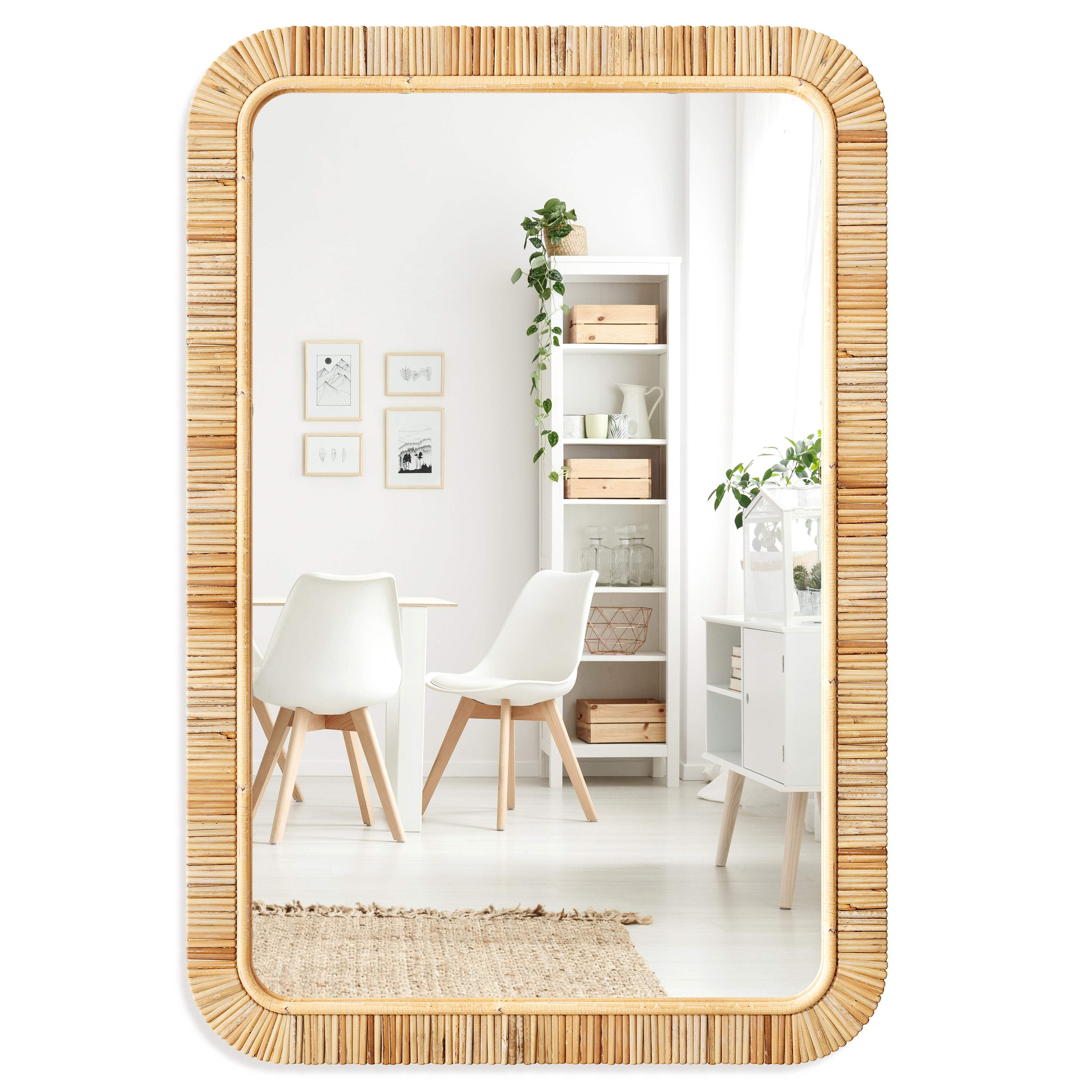 Natural Rattan Rectangular Wall Mirror for Bohemian Decor