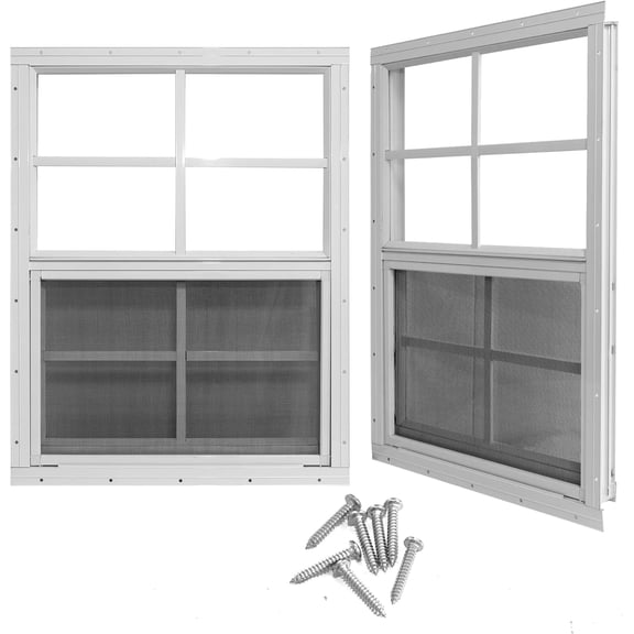 24" x 36" Shed Windows, 2-Pack Sliding Windows with Tempered Glass and Fiberglass Screen, Aluminum Frame, Ventilation Window with Removable Screen, Flush Mount, White