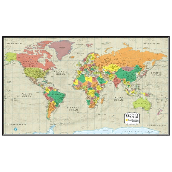24" x 36" Smithsonian Journeys Tan Ocean World Wall Map - Laminated