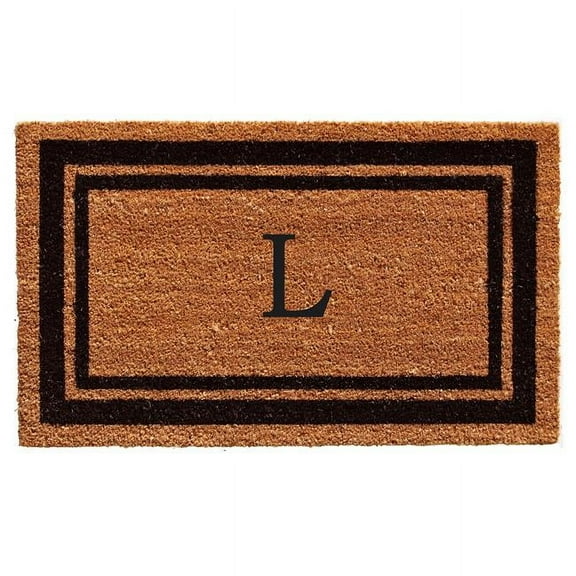 24 x 36 in. Black Border Monogram Rectangular Doormat, Natural - Letter L