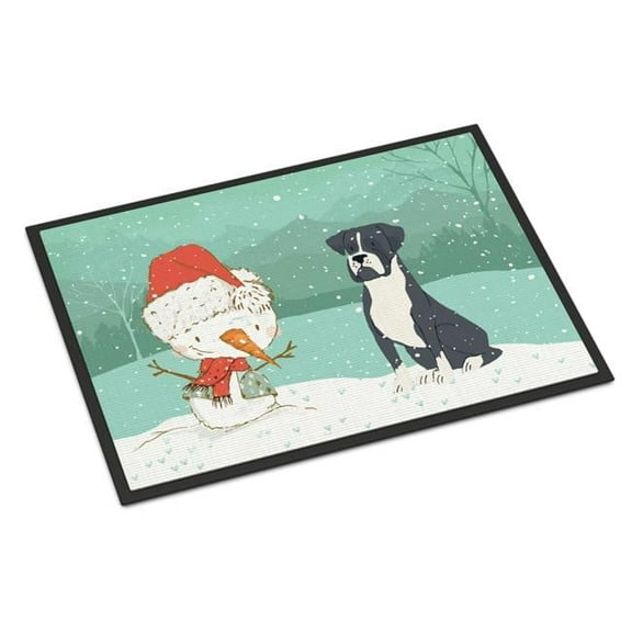 24 x 36 in. Black Boxer & Snowman Christmas Indoor or Outdoor Mat