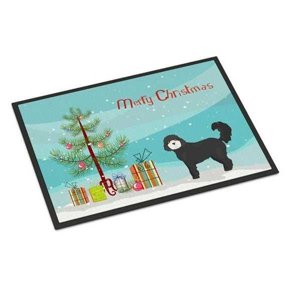 24 x 36 in. Black Cockapoo Christmas Tree Indoor or Outdoor Mat