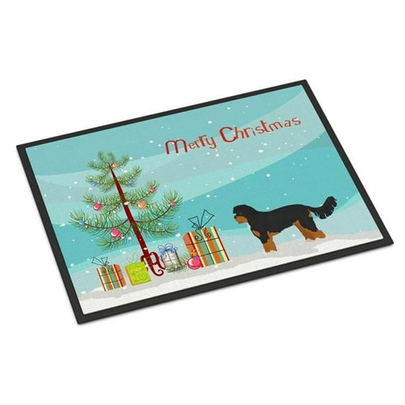24 x 36 in. Black & Tan Cavapoo Christmas Tree Indoor or Outdoor Mat