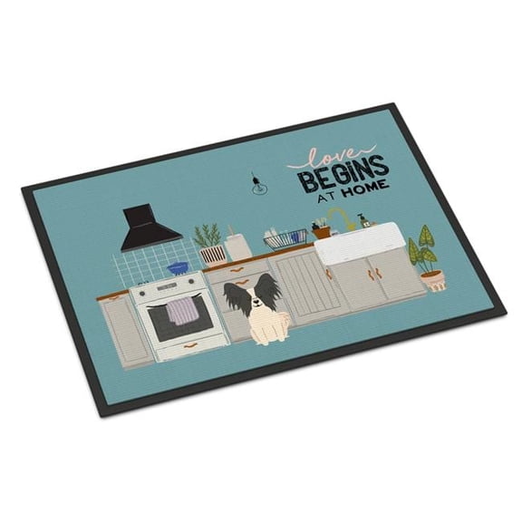 24 x 36 in. Black White Papillon Kitchen Scene Indoor or Outdoor Mat