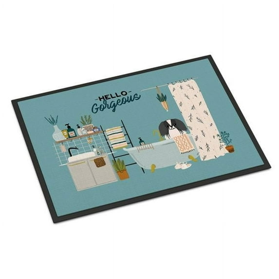 24 x 36 in. Black White Pekingese in Bathtub Indoor or Outdoor Mat
