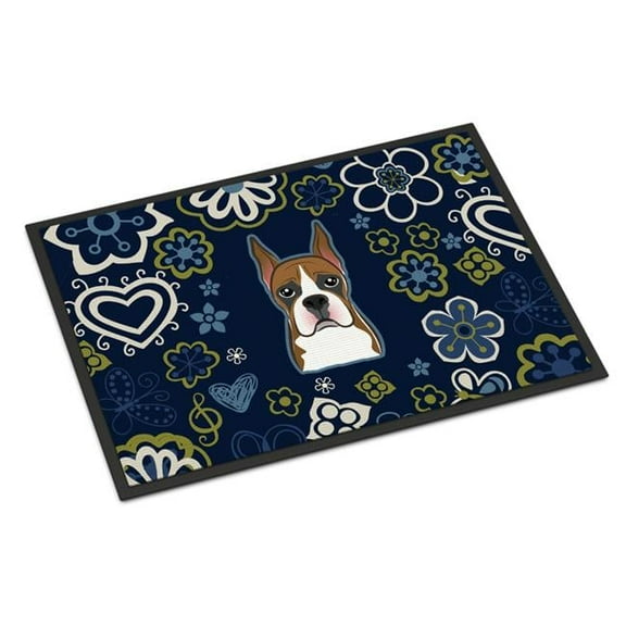 24 x 36 in. Blue Flowers Boxer Indoor or Outdoor Mat