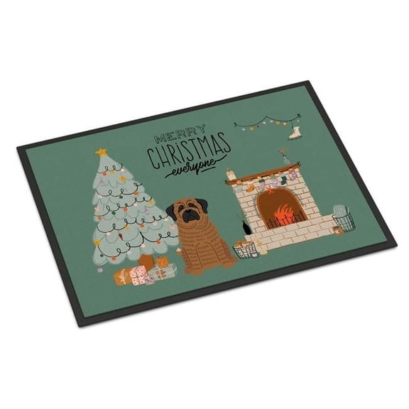 24 x 36 in. Brindle Mastiff Christmas Everyone Indoor or Outdoor Mat