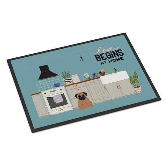 24 x 36 in. Brown Pug Kitchen Scene Indoor or Outdoor Mat