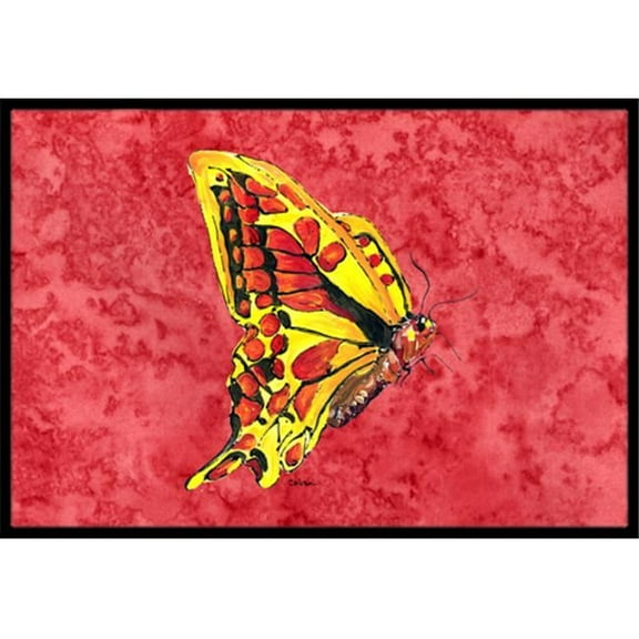 24 x 36 in. Butterfly On Red Indoor Or Outdoor Doormat