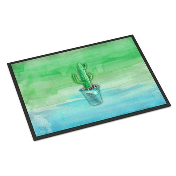 24 x 36 in. Cactus Teal & Green Watercolor Indoor or Outdoor Mat