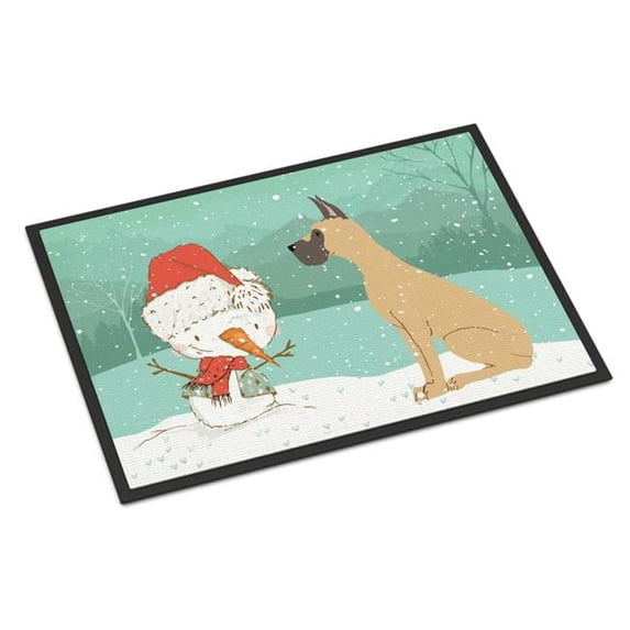 24 x 36 in. Cropped Fawn Great Dane Snowman Christmas Indoor or Outdoor Mat