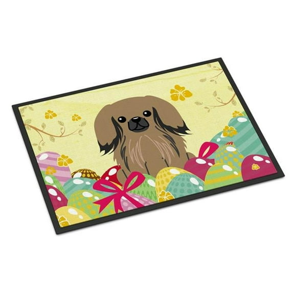 24 x 36 in. Easter Eggs Pekingnese Tan Indoor or Outdoor Mat
