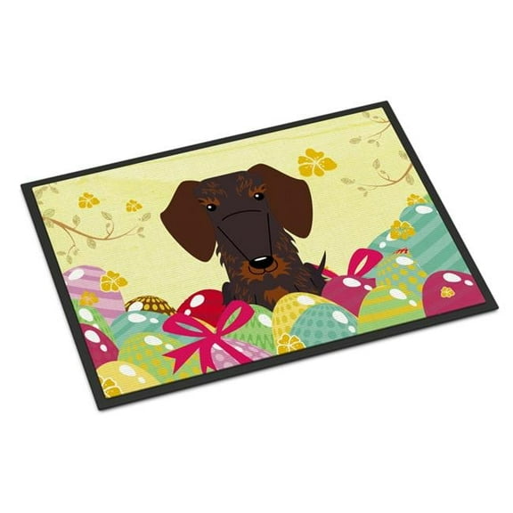 24 x 36 in. Easter Eggs Wire Haired Dachshund Chocolate Indoor or Outdoor Mat