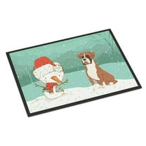 24 x 36 in. Fawn Boxer & Snowman Christmas Indoor or Outdoor Mat