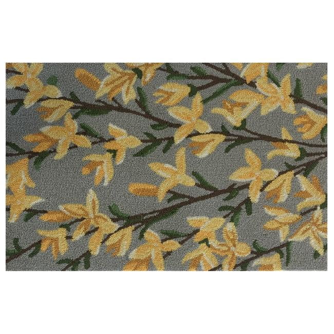 Handmade Gray and Yellow Floral Rectangular Synthetic Rug