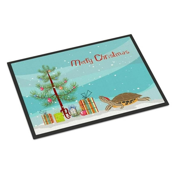 24 x 36 in. Pond Slider Turtle Merry Christmas Indoor or Outdoor Mat