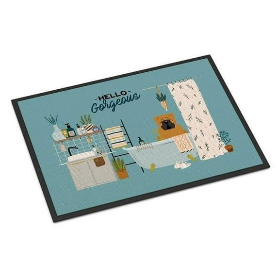 24 x 36 in. Red English Bulldog in Bathtub Indoor or Outdoor Mat